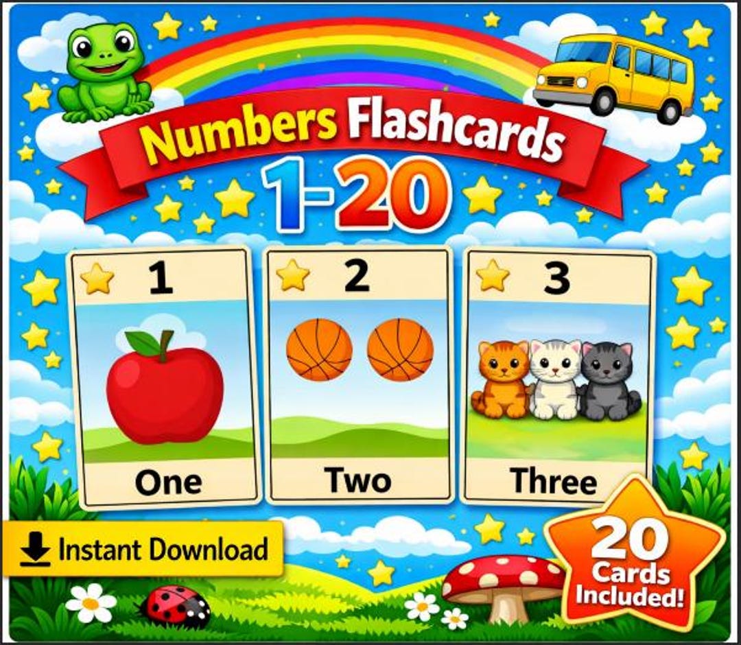 Number Flashcards 1-20 for Kids – Preschool Learning Activity (PDF