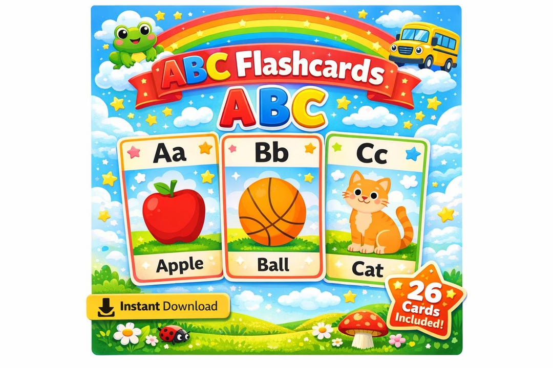 ABC Flashcards for Kids Printable, Alphabet Learning Cards, Preschool