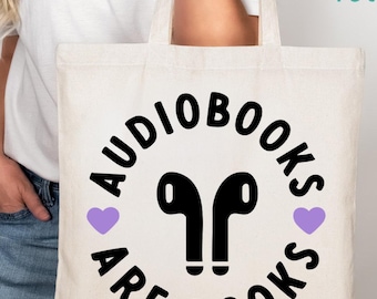 Audiobooks Are Books Tote Bag, Funny Book Lover Canvas Tote, Gold Aesthetic Bookworm Bag