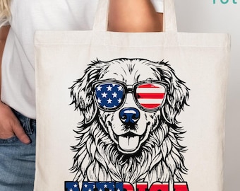 Merica Golden Retriever Tote Bag, Patriotic Dog Mom Canvas Bag, 4th of July Lime Green Tote