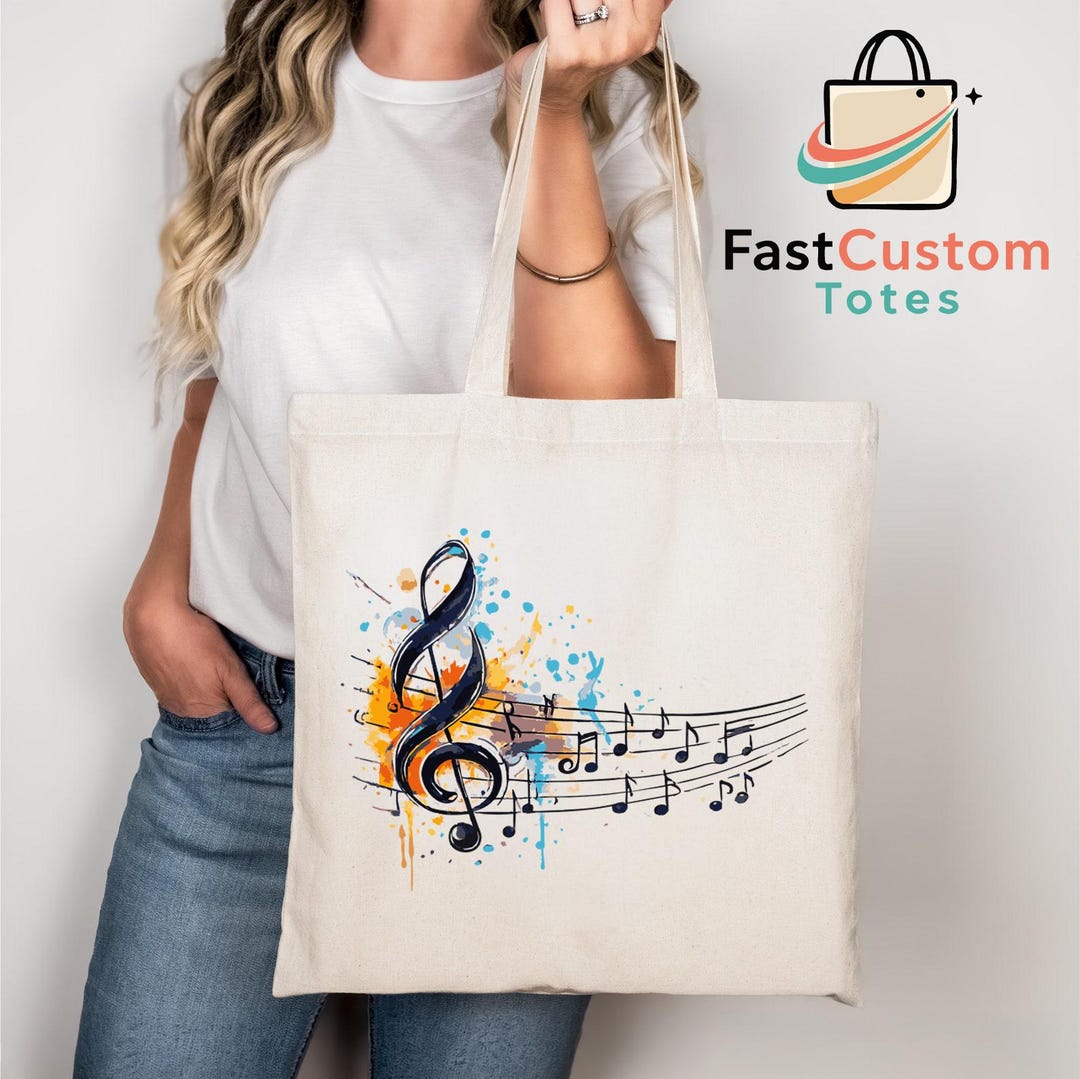 Abstract Music Notes Tote Bag, Watercolor Treble Clef Canvas Bag ...