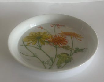 Piatto per quiche e torte vintage Seymour Mann con decorazione a crisantemi, 25 cm