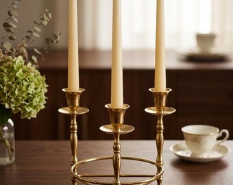 Vintage Brass Triple 3 Candelabra Circle Centerpiece Candle Stick Holders