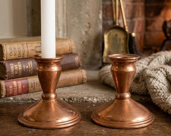 Vintage Coppercraft Guild Copper Candlesticks - Pair  of mid century weighted Taper Candle Holders - 4”