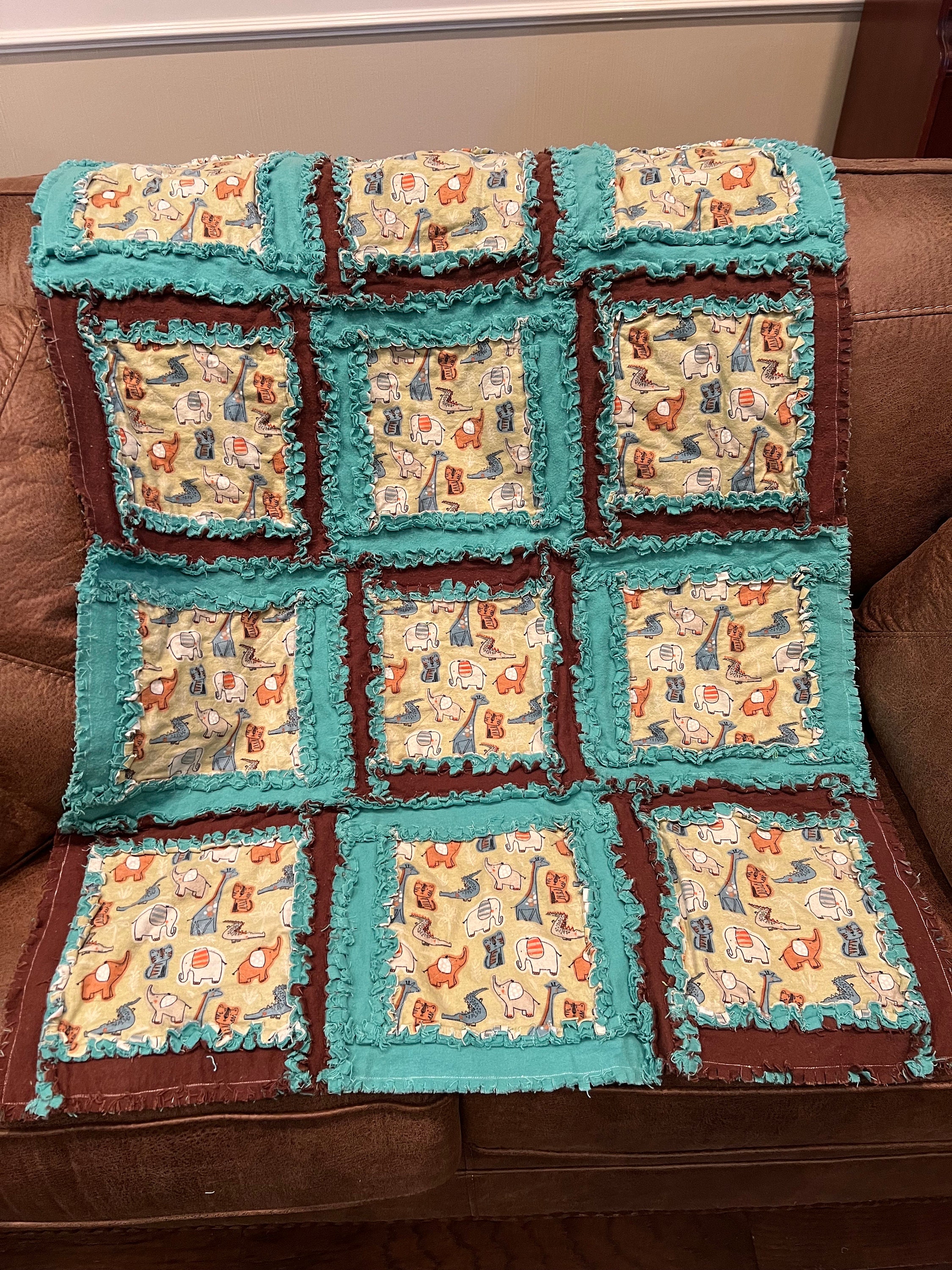 Jungle Animal Baby Quilt; Wild Animal Rag Quilt; Raggy Baby Quilt ...