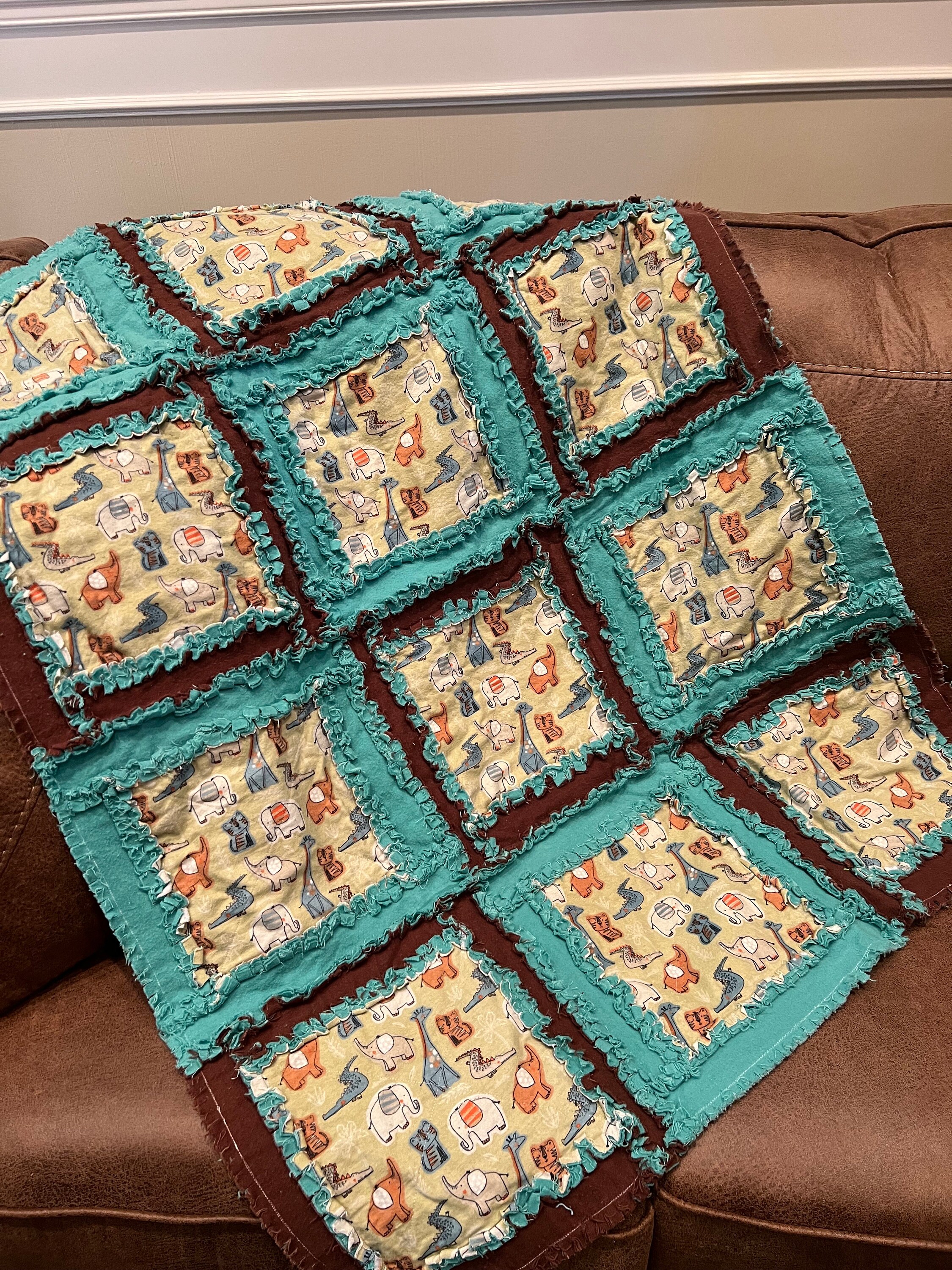 Jungle Animal Baby Quilt; Wild Animal Rag Quilt; Raggy Baby Quilt ...