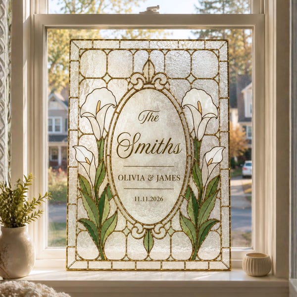Lily Faux Stained Glass Wedding Sign Template, Family Last Name Editable Template (Digital Download)