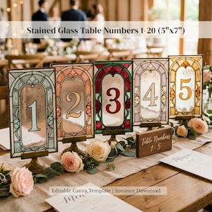 Editable Stained Glass Wedding Table Number Template, Canva Table Numbers 1-20, 5x7 (Digital Download)