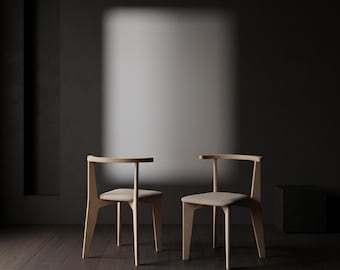 Sedie da pranzo imbottite in betulla, poltrona realizzata a mano / Mobili in legno per sala da pranzo / Set di 4 sedie per soggiorno, in legno massello