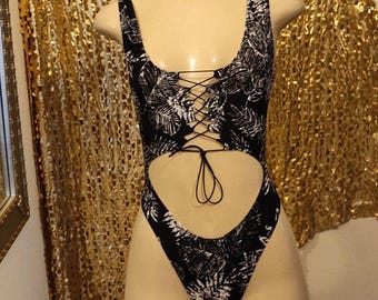 Printed Thong One Piece w/Lace Front