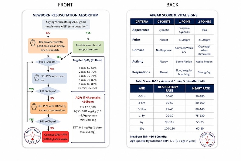 Rpr Algorithm Infant Newborn Resuscitation Algorithm Badge Card | Pediatric EMS Clinical ...