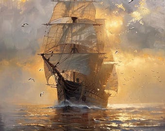 Custom Oil Painting | Moby Dick Pequod Voyage Scene | Sea Storm Whale Hunting Art
