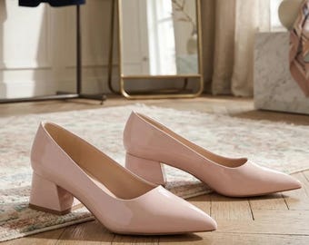 Women's Pointed Toe Block Heel Pumps – Elegant Slip-On Court Shoes