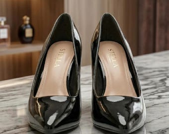 Women's Patent Block Heel Sandals: Peep Toe Strappy Party Wedding Shoes