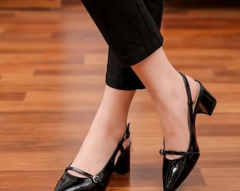 Women's Slingback Kitten Heel Sandals: Pointed Toe, Comfortable Dress Pumps