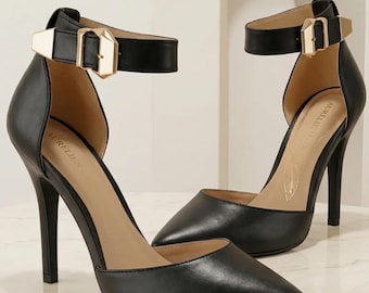 Women's Pointed Toe Stiletto Sandals: Ankle Strap Court Shoes for Parties, Weddings