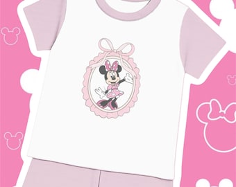 Completo pigiama per bambini con maglietta e pantaloncini di Minnie Mouse e fiocco