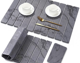 Diatomite Stone Collapsible Dish Drying Mat for Kitchen Counter: Large Stone Dish Drying Mat, Quick Dry Stone Dishes Mats Foldable Absorbent