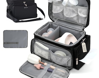 Breast Pump Bag Fit for Spectra S1 and S2, Wearable Breast Pump Bags with Milk Pack for Travel and Family, Black