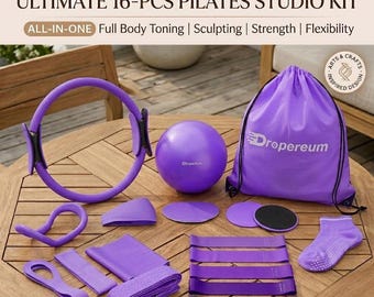 Pilates Kit for Women: 16PCS Home Pilates Workout Kit for Beginners, Pilates Ring Set with Ball, Resistance Bands & Accessories