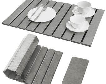 Diatomite Stone Collapsible Dish Drying Mat for Kitchen Counter: Large Stone Dish Drying Mat, Quick Dry Stone Dishes Mats (Light Gray)