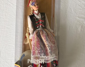 Poupée de collection Barbie polonaise. Costume traditionnel - Noir, rouge, blanc, rose