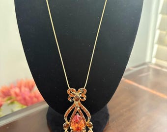 Collier à pendentif en forme de larme orange doré vintage - Bijoux Femme