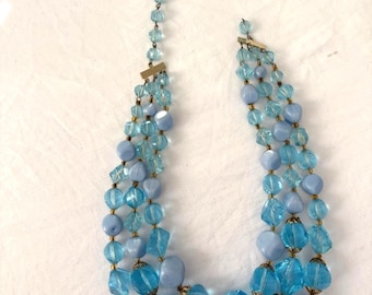 Collier de perles multirangs bleu clair vintage - Bijoux Femme