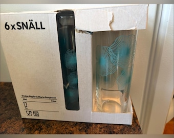 Gobelets vintage en verre à fleurs sarcelle sarcelle IKEA SNÄLL - Lot de 6