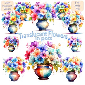 20 Translucent Flower Arrangements In Pots Clipart Transparent PNG Instant Download Commercial Use 8x8