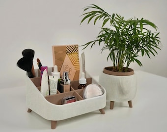 THALOR Minimalist Makeup Organizer - Modern Makeup Holder with Feet, Scandinavian Design Skincare Container, Modular Bathroom Organizer