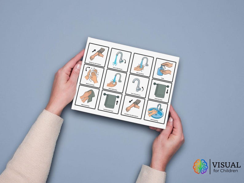 Hand Washing Chart for Kids – Printable Bathroom Routine, Visual ...
