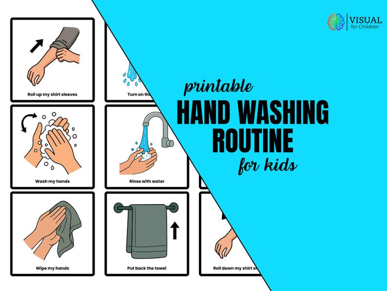 Hand Washing Chart for Kids – Printable Bathroom Routine, Visual ...