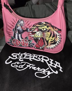Ed Hardy Pink Tiger Panther Shoulder Bag – Y2K Tattoo Graphic
