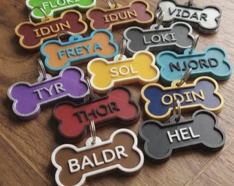 Placa de identificación para mascotas personalizada, súper resistente, impresa en 3D con forma de hueso - Colores personalizados