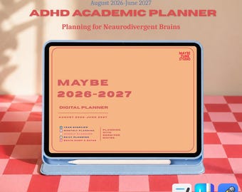 Akademisk planerare 2026-2027, ADHD digital planerare, Goodnotes, Noteful, Notability, iPad-planerare, daglig veckovis månadsplanerare, estetisk