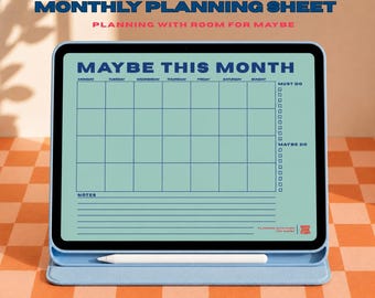 Månadsplanerare för kanske denna månad | Digital och utskrivbar ADHD-kalender | Goodnotes iPad-planerare | Utskrivbar månadsplanerare | 6 färgställningar