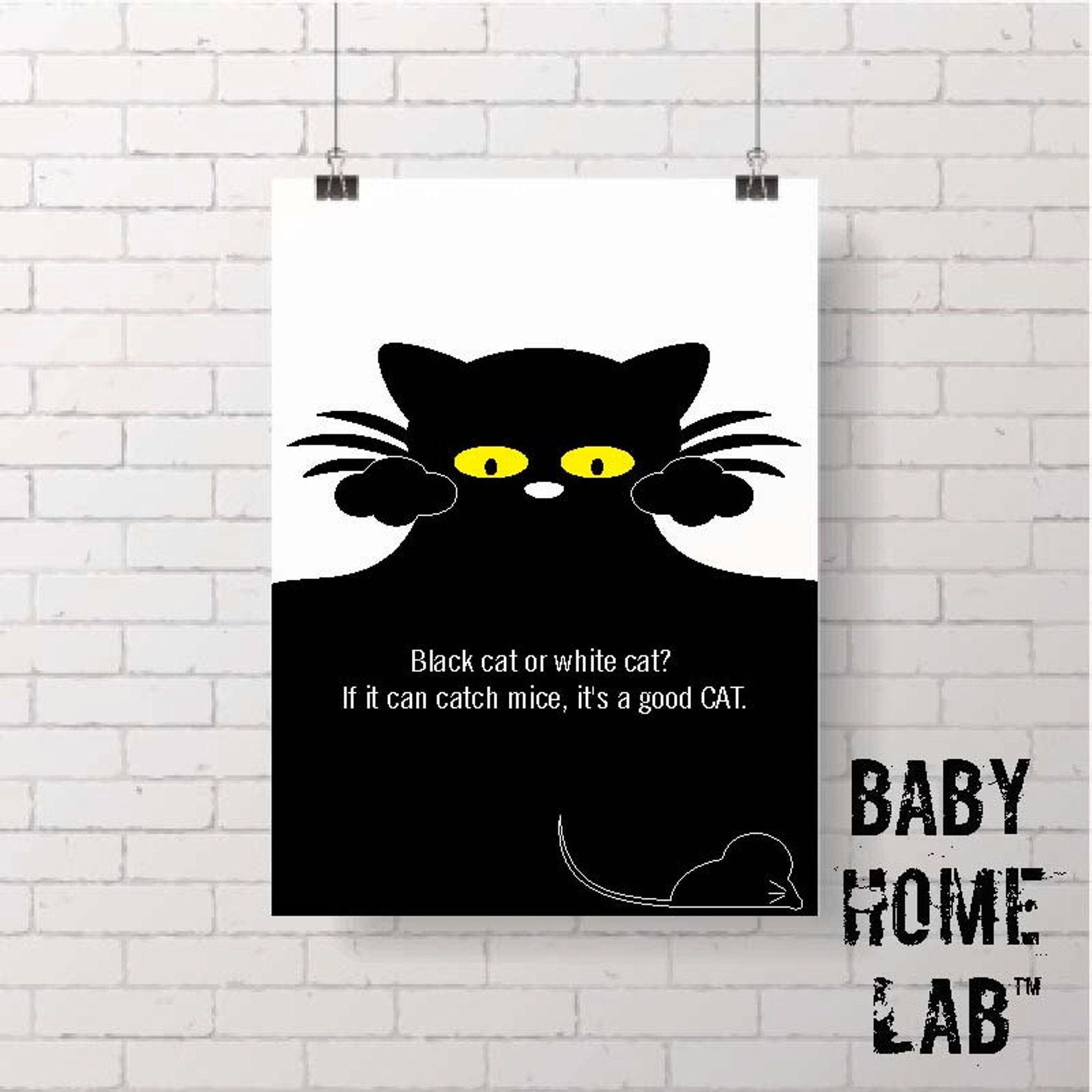 Black Cat or White Cat Catch Mice Handmade Art Wall Animal Etsy