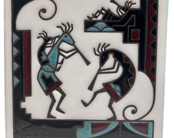 Teissedre Kokopelli Ceramic Tile Trivet 6x6 In. Handcrafted Southwest Décor