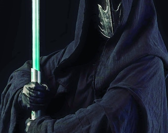 Made to order: Long black cotton Nazgul/Jedi Sith cloak/robe  costume cosplay larp reenactment