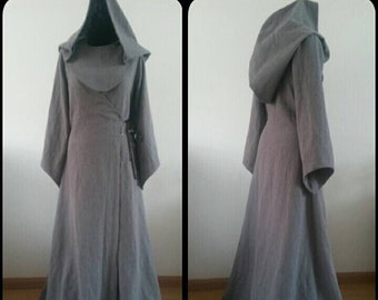 Made to order:costum colours linen pagan Avalon gown  with hood. dress druid historical priestess woodland fairy witch elf