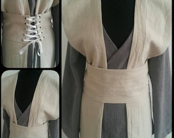 Made to order:  linen Star Wars inspired Jedi robe tunic gown wrapdress costume cosplay larp pagan,rebel legion, unisex