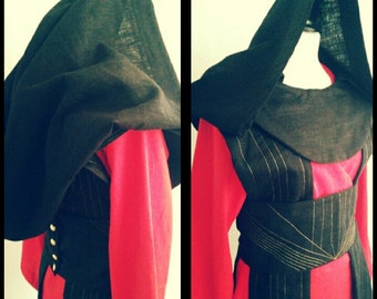 Made to order: costum colours linen Star Wars inspired Jedi robe,dress,with hood, costume cosplay larp  pixie SF