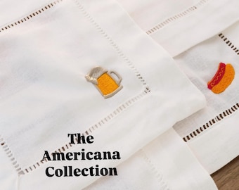 Custom Embroidered Cocktail Napkins - Americana Collection