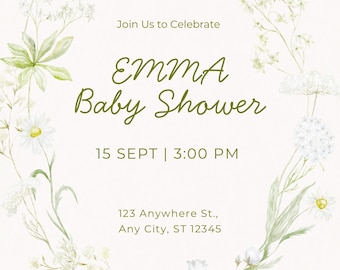 Könsneutral babyshowerinbjudningsmall Canva