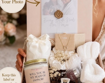 Maid of Honor Proposal Box, Will You Be My Maid of Honor, Personalized Candle, Custom Photo Card, Necklace Gift