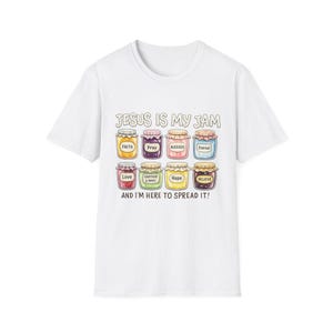 Camiseta "Jesus Is My Jam" | Ilustração de um pote da fé cristã, espalhe amor, ore e tenha esperança.