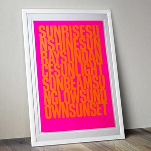 Sunshine - Limited edition (50), hand printed, screen prints, flouro colours, bright, energetic print