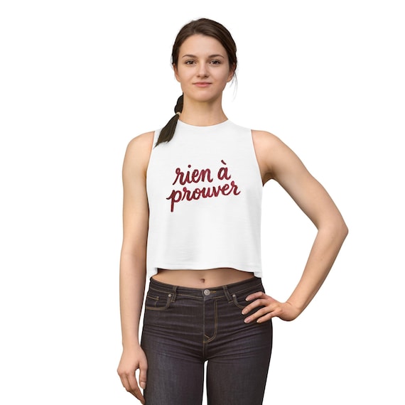 Rien à Prouver Cropped Tank | "Nothing to Prove" French Phrase Tee | Raw Cut Sleeve | Effortless Summer Style | Red Lipstick Writing