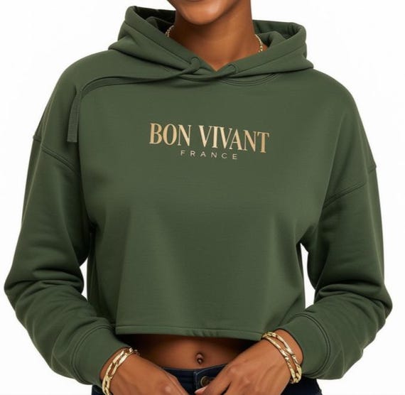 The Good Life! Bon Vivant France Cropped Hoodie | French Phrase Sweatshirt | Trendy Y2K Crop Top | Gift for Her | Aesthetic Streetwear